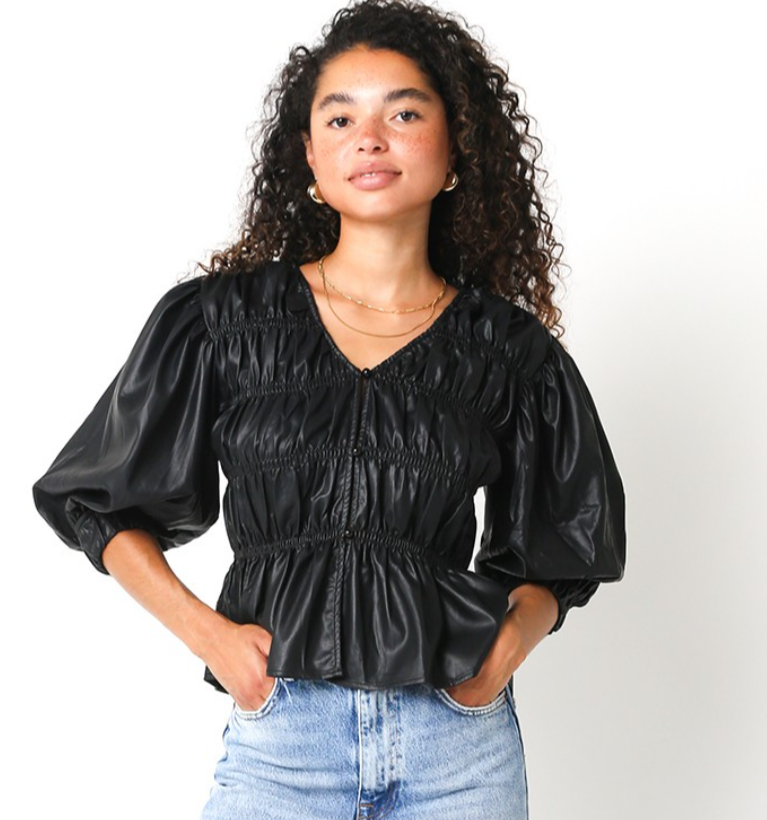 CAMILLE TOP| BLACK LEATHER