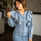 DENIM RUFFLE BUTTON MINI DRESS