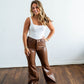 women's brown leather pant