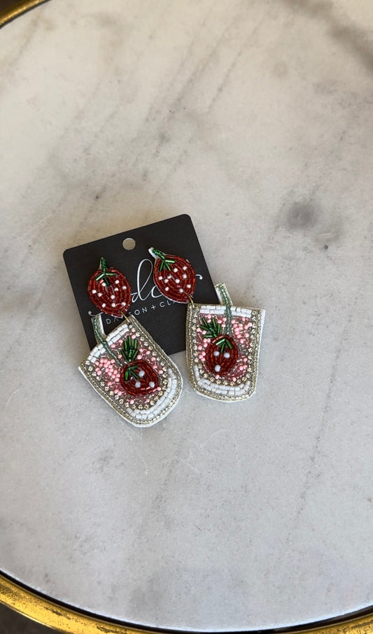 STRAWBERRY MILKSHAKE BEADED EARRINGS