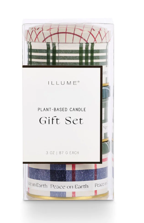 ILLUME BALSAM & CEDAR PLAID TIN CANDLE TRIO