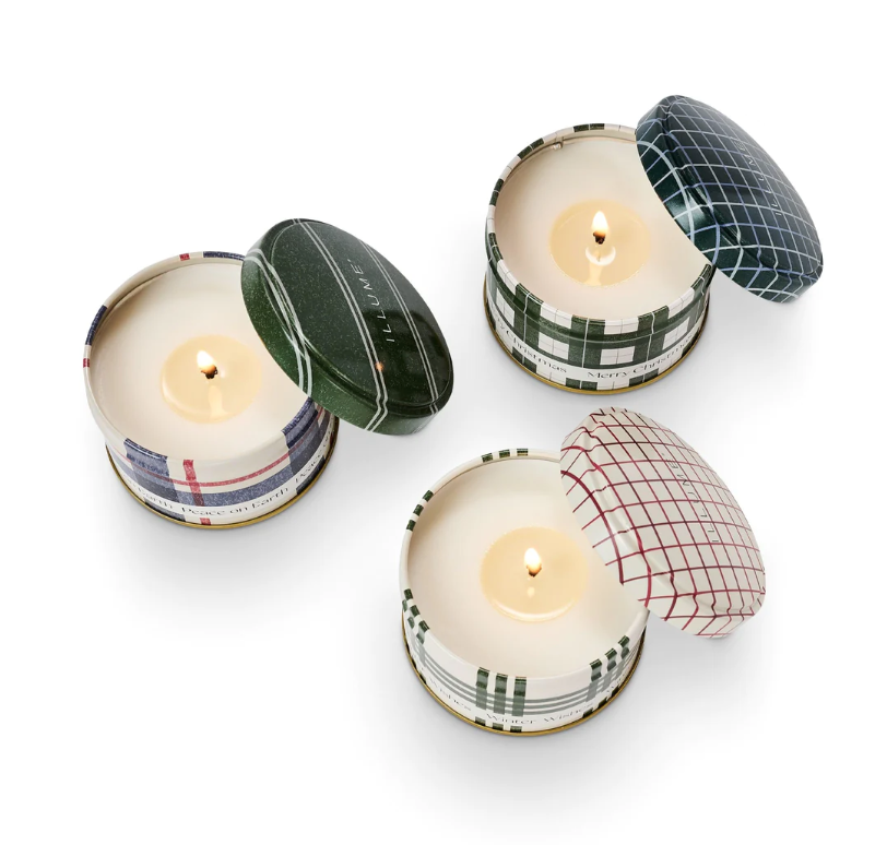 ILLUME BALSAM & CEDAR PLAID TIN CANDLE TRIO