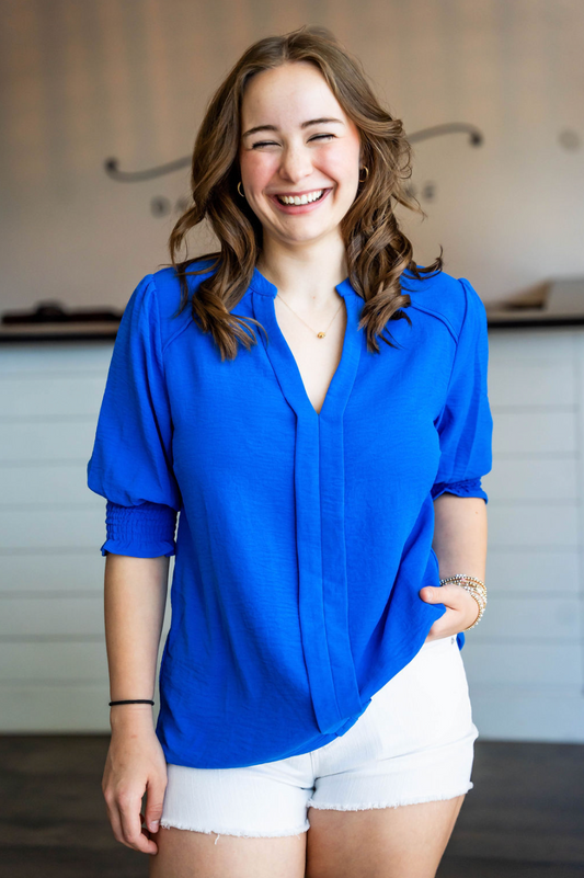 SMOCKED BLUE BLOUSE