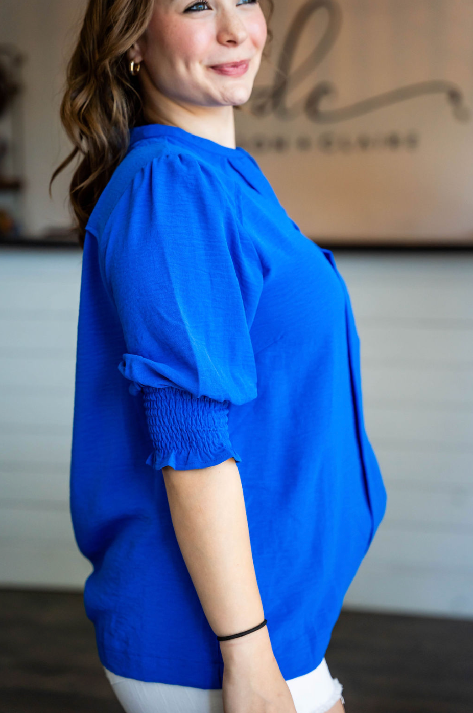 SMOCKED BLUE BLOUSE