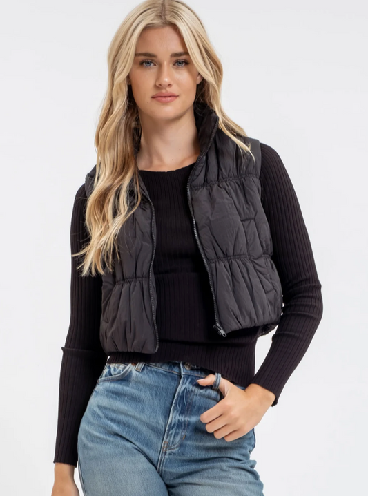 CROPPED PUFFER VEST|BLACK