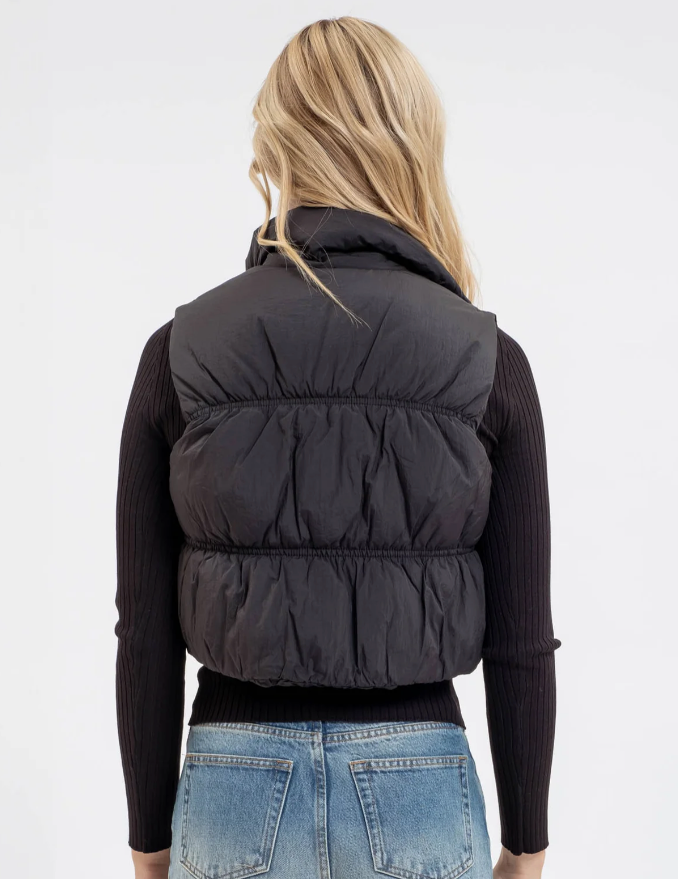 CROPPED PUFFER VEST|BLACK