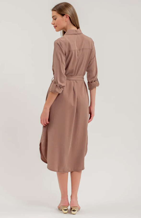 COLLARED MIDI BUTTON DRESS