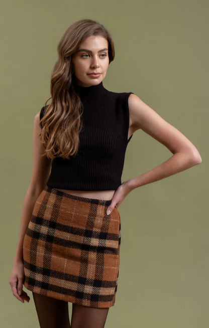 PLAID MINI SKIRT|BROWN