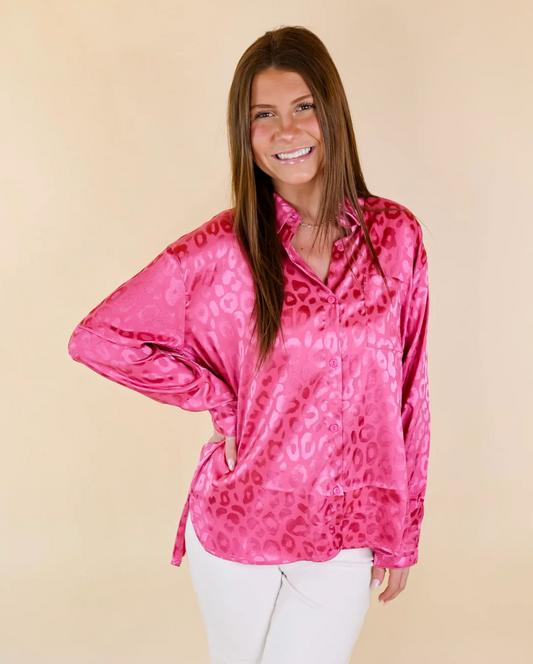 SMITTEN IN SATIN LEOPARD TOP | PINK