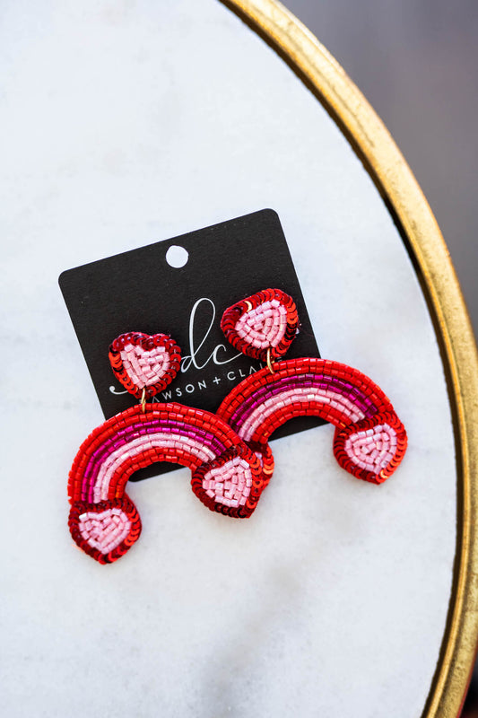 BEADED RAINBOW HEART EARRING