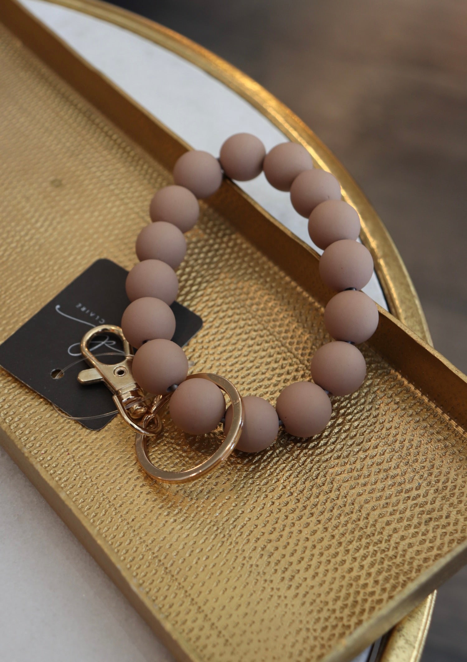 tan beaded key ring